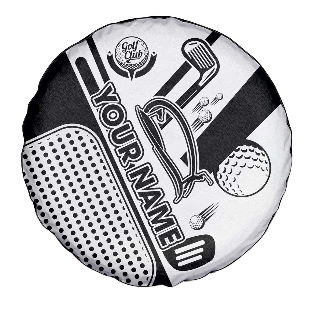 Golf Club Monochrome Design Spare Tire Cover with Golf Ball and Club Graphic and Custom Name Print - Wonder Print Shop