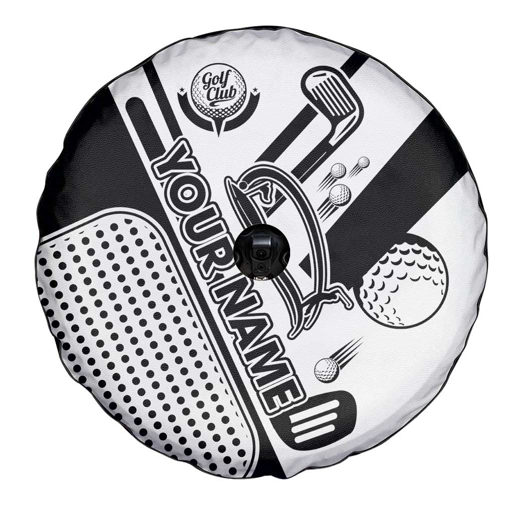 Golf Club Monochrome Design Spare Tire Cover with Golf Ball and Club Graphic and Custom Name Print - Wonder Print Shop