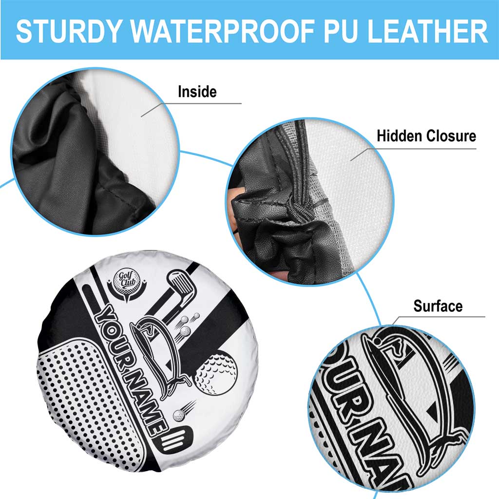 Golf Club Monochrome Design Spare Tire Cover with Golf Ball and Club Graphic and Custom Name Print - Wonder Print Shop