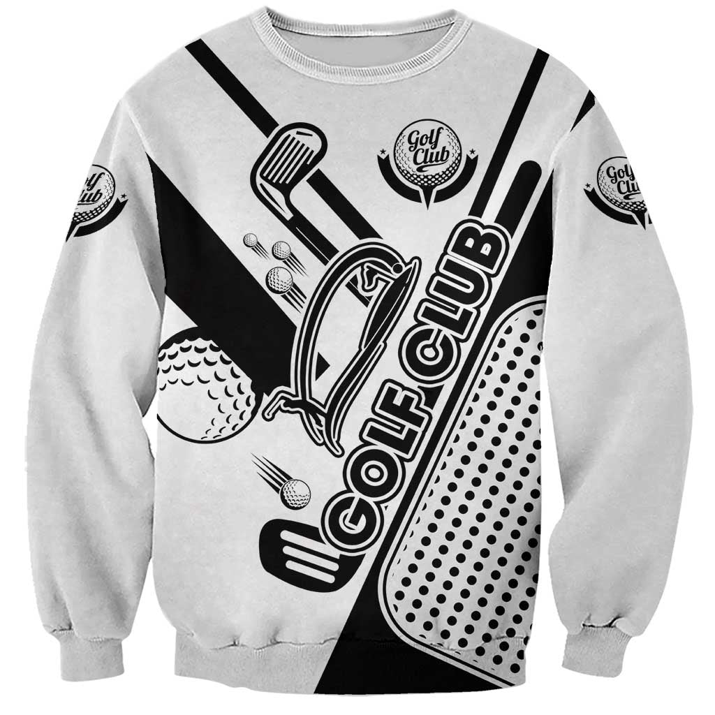 Golf Club Monochrome Design Sweatshirt with Golf Ball and Club Graphic and Custom Name Print - Wonder Print Shop