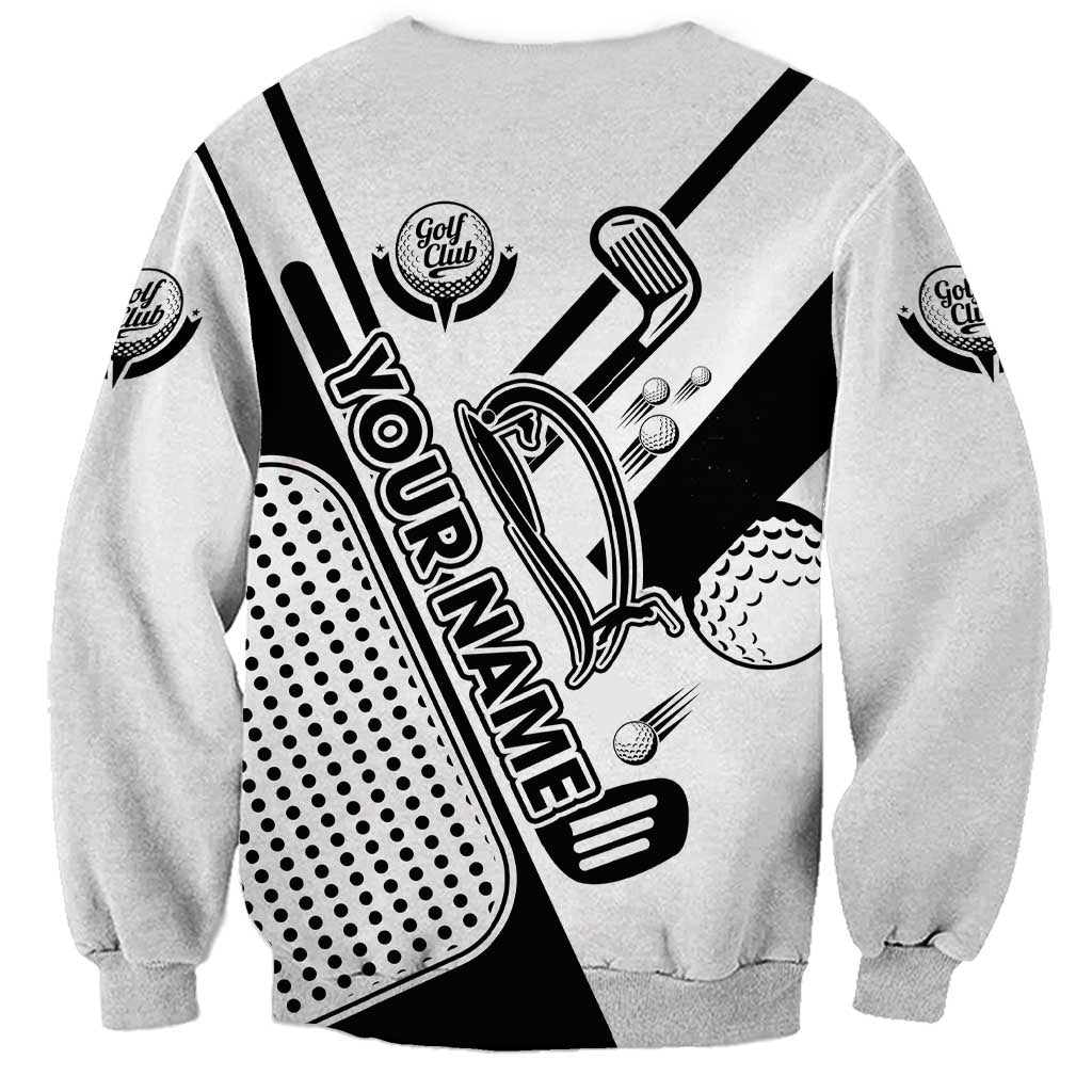 Golf Club Monochrome Design Sweatshirt with Golf Ball and Club Graphic and Custom Name Print - Wonder Print Shop