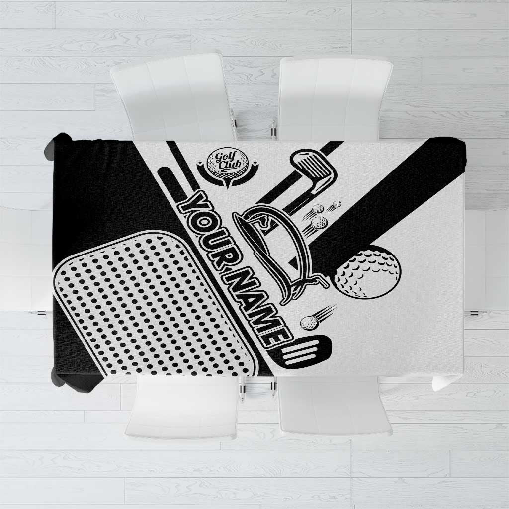 Golf Club Monochrome Design Tablecloth with Golf Ball and Club Graphic and Custom Name Print - Wonder Print Shop