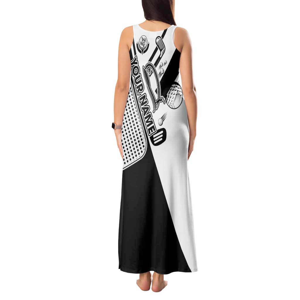 Golf Club Monochrome Design Tank Maxi Dress with Golf Ball and Club Graphic and Custom Name Print - Wonder Print Shop