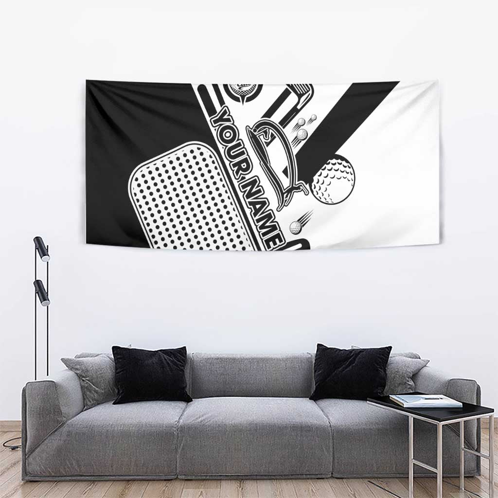 Golf Club Monochrome Design Tapestry with Golf Ball and Club Graphic and Custom Name Print - Wonder Print Shop