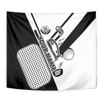 Golf Club Monochrome Design Tapestry with Golf Ball and Club Graphic and Custom Name Print - Wonder Print Shop