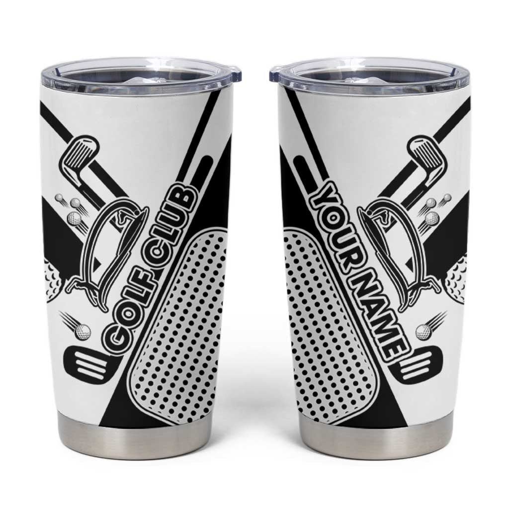 Golf Club Monochrome Design Tumbler Cup with Golf Ball and Club Graphic and Custom Name Print - Wonder Print Shop