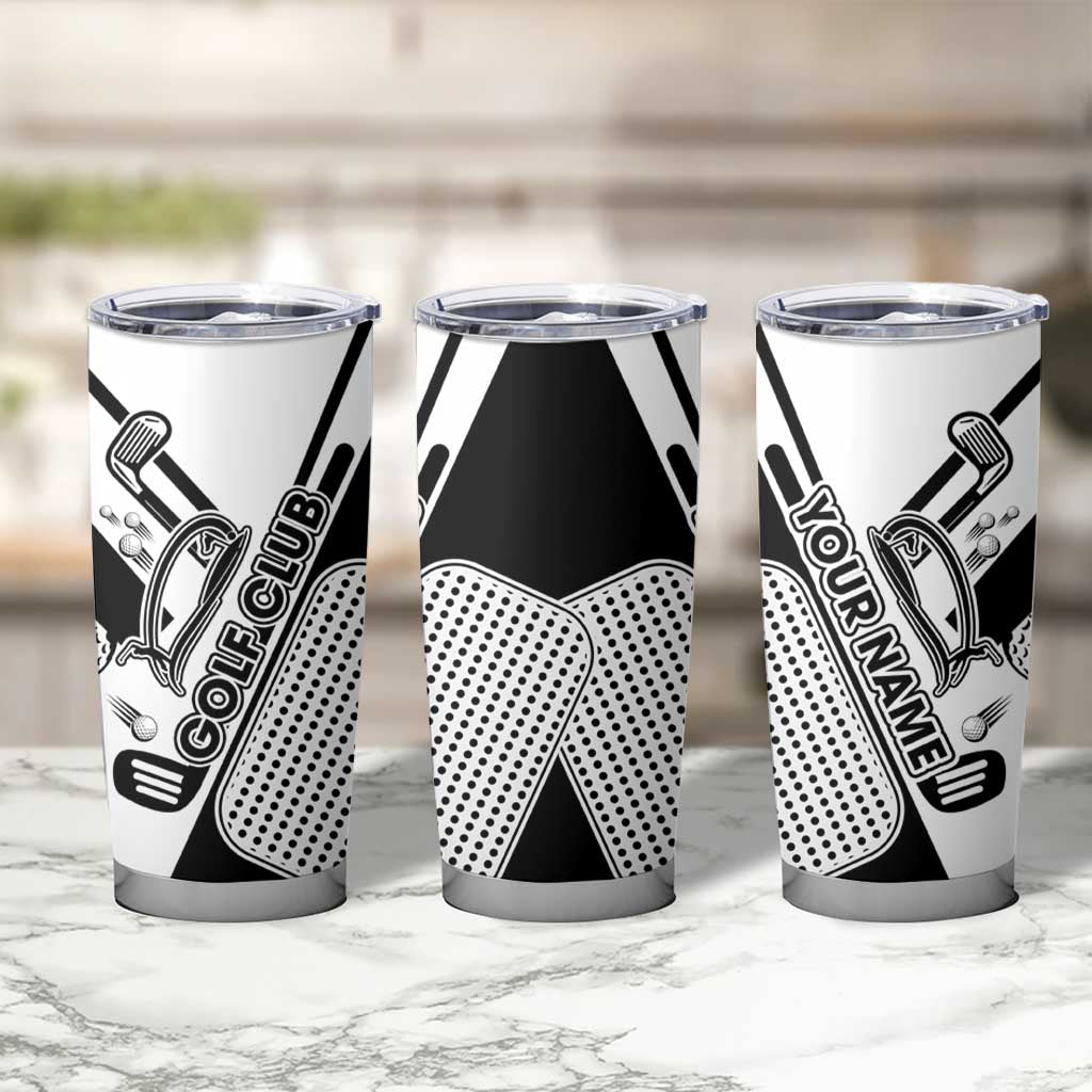 Golf Club Monochrome Design Tumbler Cup with Golf Ball and Club Graphic and Custom Name Print - Wonder Print Shop