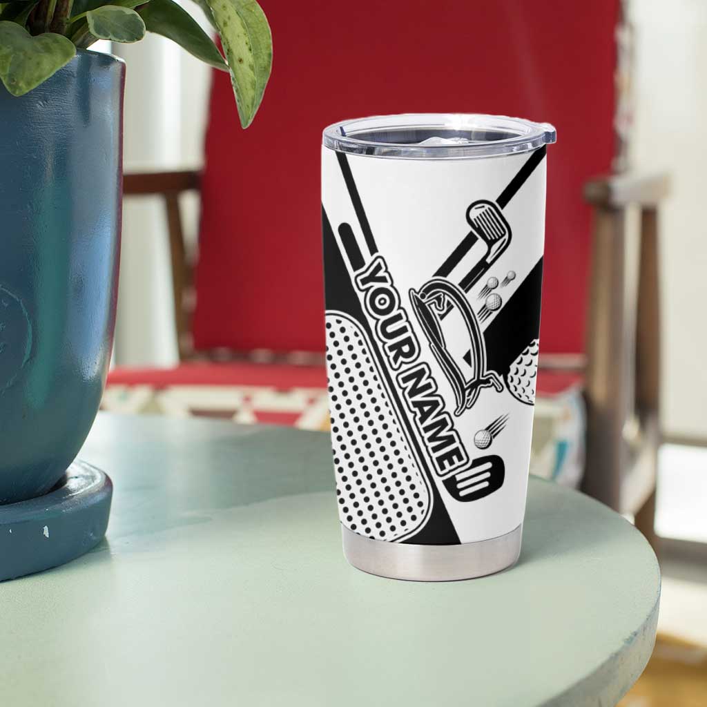Golf Club Monochrome Design Tumbler Cup with Golf Ball and Club Graphic and Custom Name Print - Wonder Print Shop