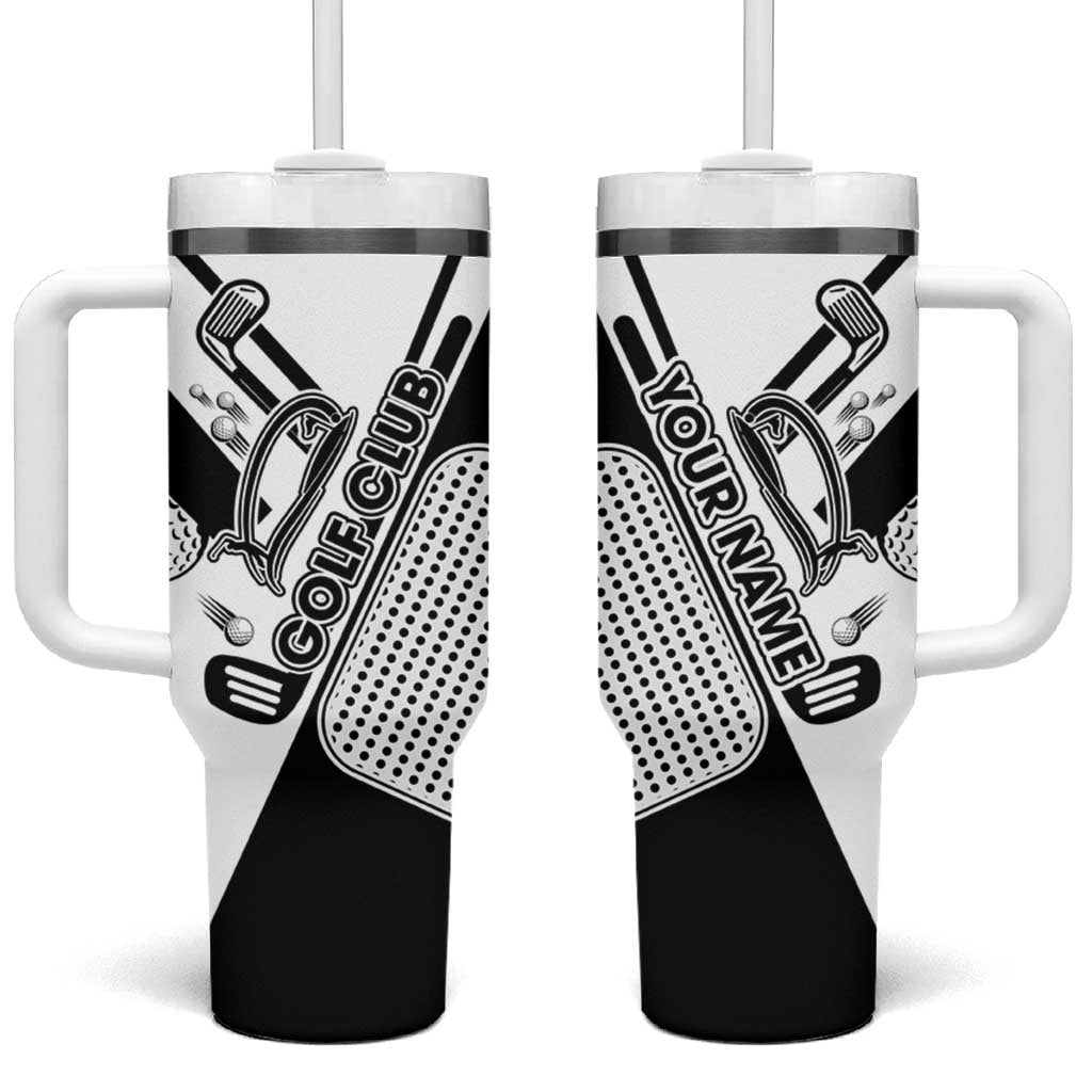 Golf Club Monochrome Design Tumbler With Handle with Golf Ball and Club Graphic and Custom Name Print - Wonder Print Shop