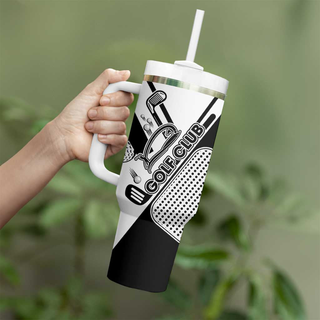 Golf Club Monochrome Design Tumbler With Handle with Golf Ball and Club Graphic and Custom Name Print - Wonder Print Shop