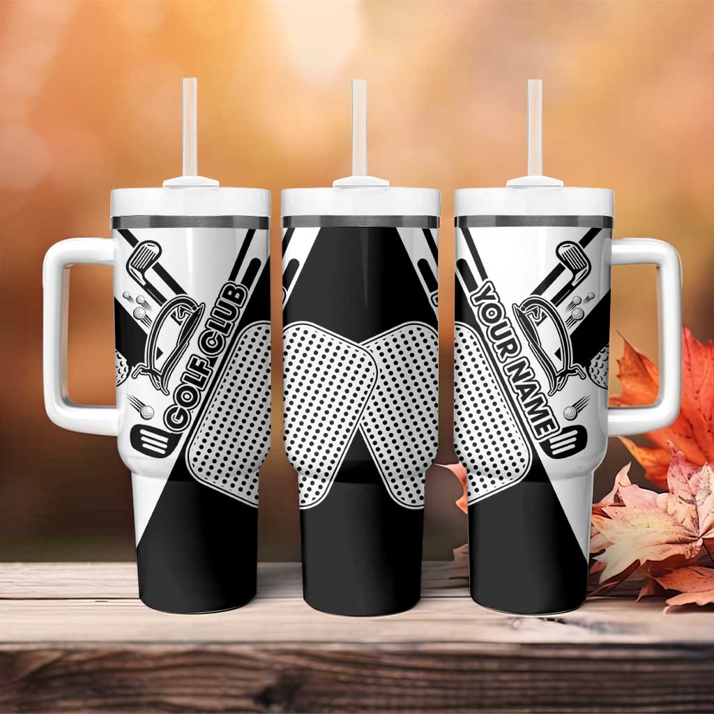Golf Club Monochrome Design Tumbler With Handle with Golf Ball and Club Graphic and Custom Name Print - Wonder Print Shop