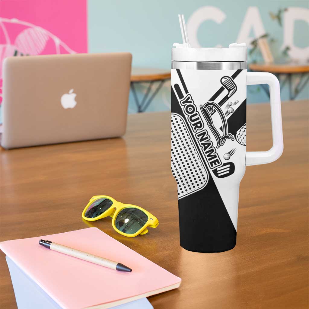 Golf Club Monochrome Design Tumbler With Handle with Golf Ball and Club Graphic and Custom Name Print - Wonder Print Shop