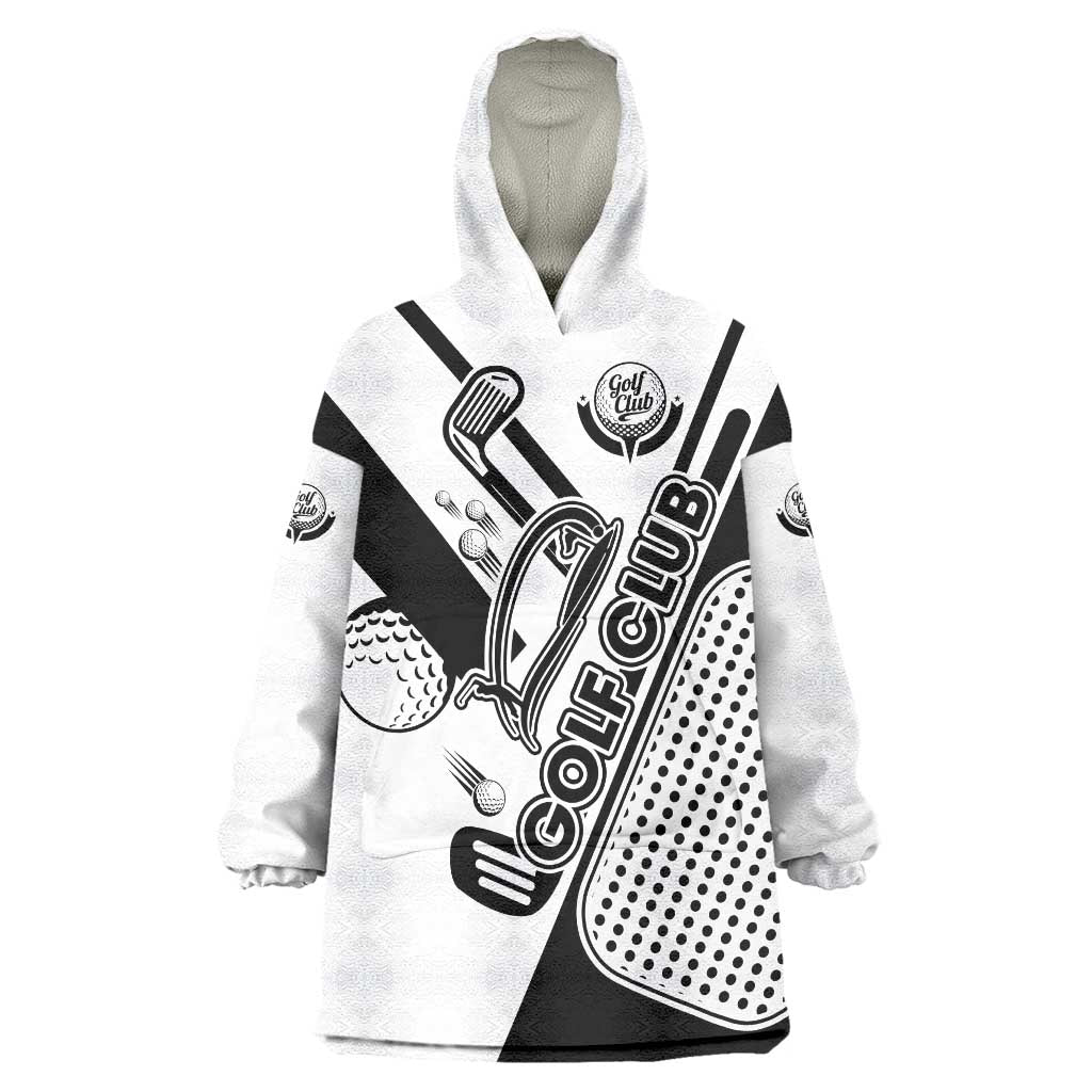 Golf Club Monochrome Design Wearable Blanket Hoodie with Golf Ball and Club Graphic and Custom Name Print - Wonder Print Shop