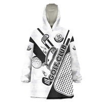 Golf Club Monochrome Design Wearable Blanket Hoodie with Golf Ball and Club Graphic and Custom Name Print - Wonder Print Shop
