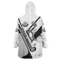 Golf Club Monochrome Design Wearable Blanket Hoodie with Golf Ball and Club Graphic and Custom Name Print - Wonder Print Shop