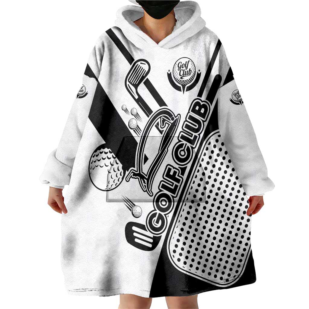 Golf Club Monochrome Design Wearable Blanket Hoodie with Golf Ball and Club Graphic and Custom Name Print - Wonder Print Shop