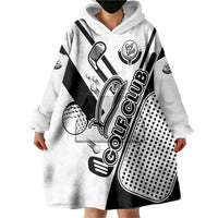 Golf Club Monochrome Design Wearable Blanket Hoodie with Golf Ball and Club Graphic and Custom Name Print - Wonder Print Shop