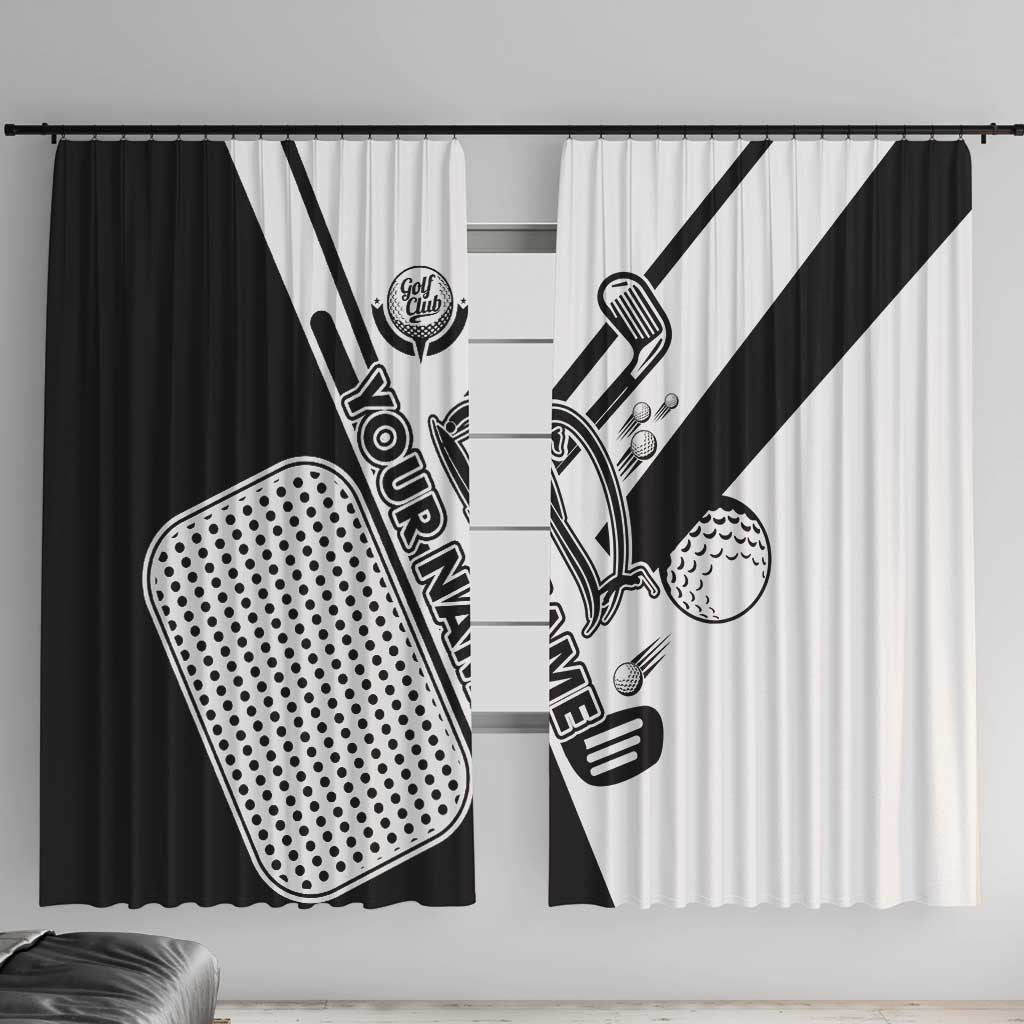 Golf Club Monochrome Design Window Curtain with Golf Ball and Club Graphic and Custom Name Print - Wonder Print Shop