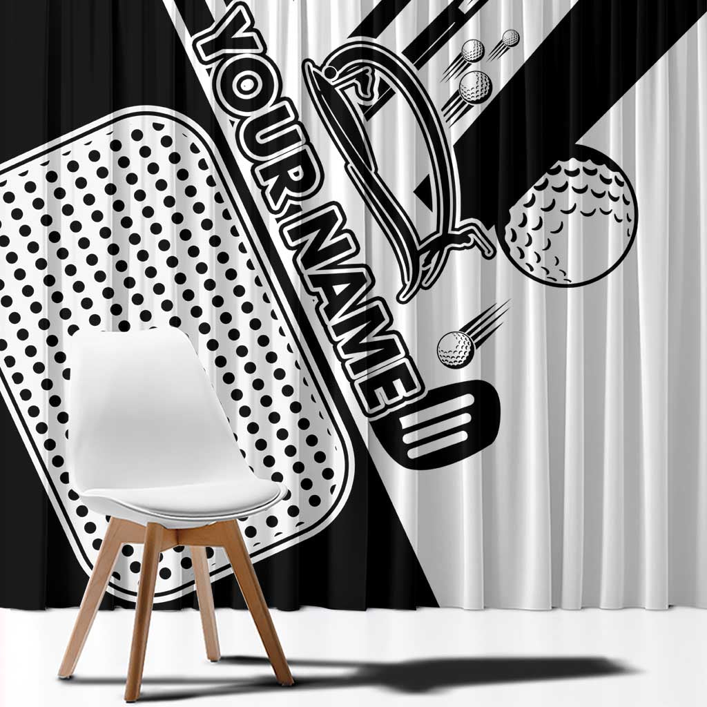 Golf Club Monochrome Design Window Curtain with Golf Ball and Club Graphic and Custom Name Print - Wonder Print Shop