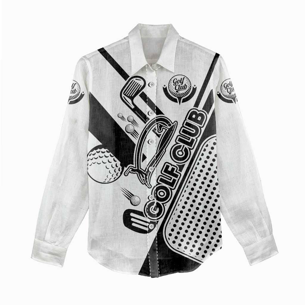 Golf Club Monochrome Design Women Casual Shirt with Golf Ball and Club Graphic and Custom Name Print - Wonder Print Shop