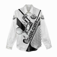 Golf Club Monochrome Design Women Casual Shirt with Golf Ball and Club Graphic and Custom Name Print - Wonder Print Shop