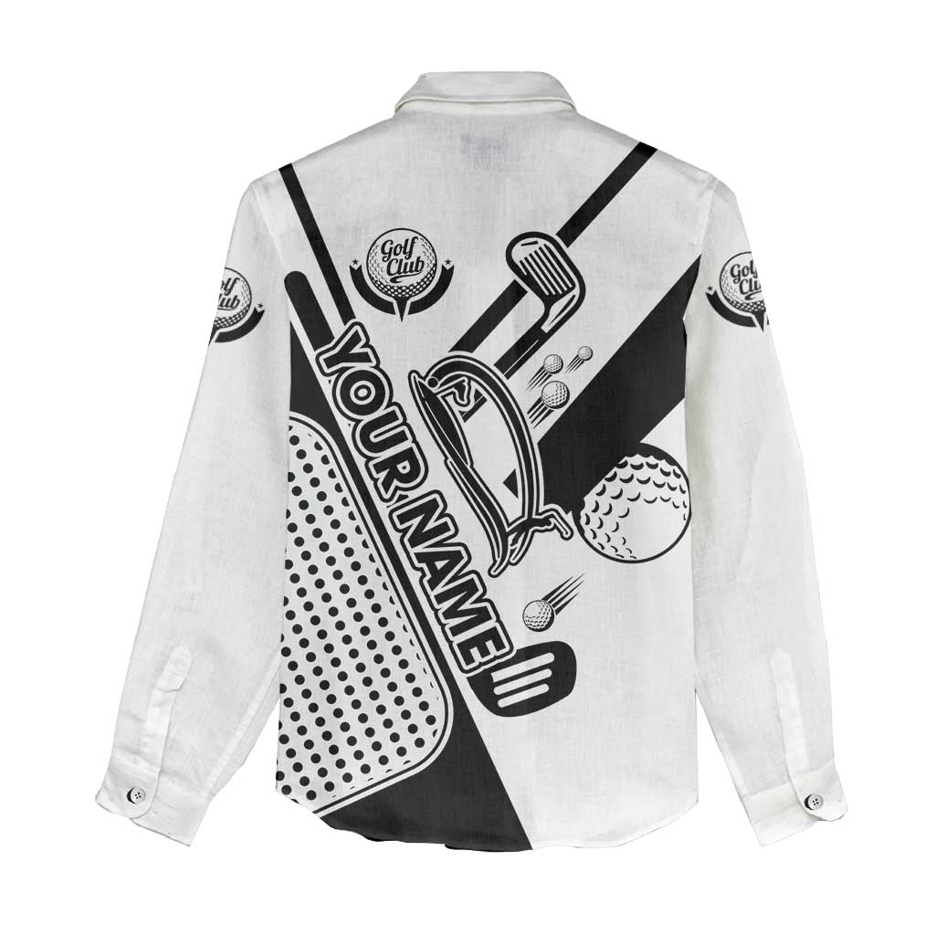Golf Club Monochrome Design Women Casual Shirt with Golf Ball and Club Graphic and Custom Name Print - Wonder Print Shop