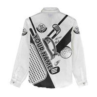 Golf Club Monochrome Design Women Casual Shirt with Golf Ball and Club Graphic and Custom Name Print - Wonder Print Shop