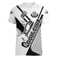 Golf Club Monochrome Design Women V-Neck T-Shirt with Golf Ball and Club Graphic and Custom Name Print - Wonder Print Shop