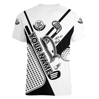 Golf Club Monochrome Design Women V-Neck T-Shirt with Golf Ball and Club Graphic and Custom Name Print - Wonder Print Shop
