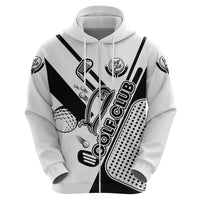 Golf Club Monochrome Design Zip Hoodie with Golf Ball and Club Graphic and Custom Name Print - Wonder Print Shop