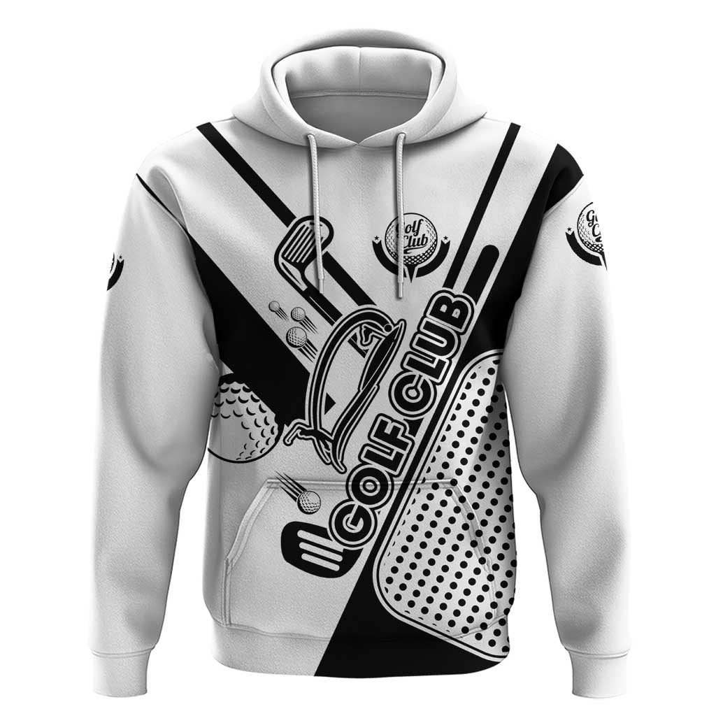 Golf Club Monochrome Design Zip Hoodie with Golf Ball and Club Graphic and Custom Name Print - Wonder Print Shop