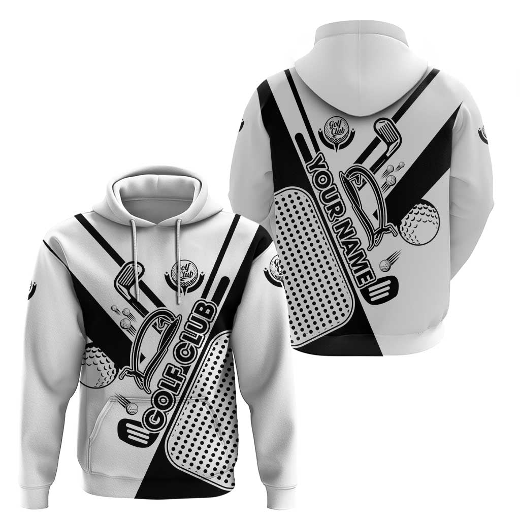 Golf Club Monochrome Design Zip Hoodie with Golf Ball and Club Graphic and Custom Name Print - Wonder Print Shop
