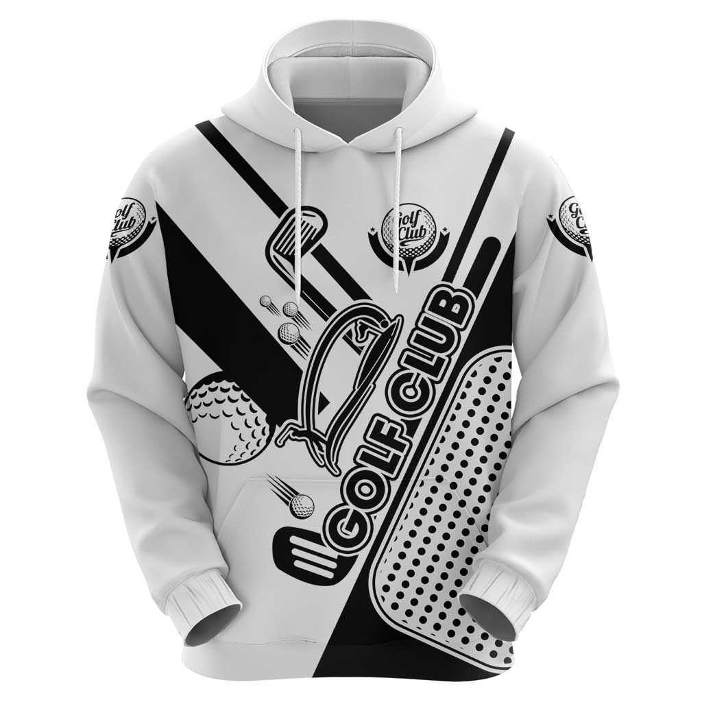 Golf Club Monochrome Design Zip Hoodie with Golf Ball and Club Graphic and Custom Name Print - Wonder Print Shop