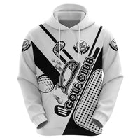 Golf Club Monochrome Design Zip Hoodie with Golf Ball and Club Graphic and Custom Name Print - Wonder Print Shop