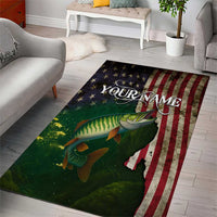 Musky Fishing Design Area Rug with American Flag Background and Custom Name Print - Wonder Print Shop