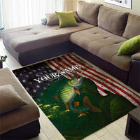 Musky Fishing Design Area Rug with American Flag Background and Custom Name Print - Wonder Print Shop
