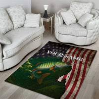 Musky Fishing Design Area Rug with American Flag Background and Custom Name Print - Wonder Print Shop