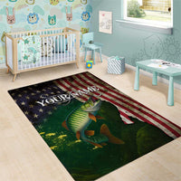 Musky Fishing Design Area Rug with American Flag Background and Custom Name Print - Wonder Print Shop