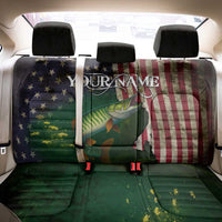 Musky Fishing Design Back Car Seat Cover with American Flag Background and Custom Name Print - Wonder Print Shop