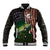 Musky Fishing Design Baseball Jacket with American Flag Background and Custom Name Print - Wonder Print Shop