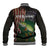 Musky Fishing Design Baseball Jacket with American Flag Background and Custom Name Print - Wonder Print Shop