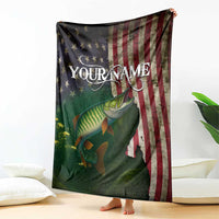 Musky Fishing Design Blanket with American Flag Background and Custom Name Print - Wonder Print Shop