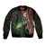 Musky Fishing Design Bomber Jacket with American Flag Background and Custom Name Print - Wonder Print Shop
