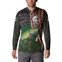 Musky Fishing Design Button Sweatshirt with American Flag Background and Custom Name Print - Wonder Print Shop
