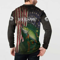 Musky Fishing Design Button Sweatshirt with American Flag Background and Custom Name Print - Wonder Print Shop