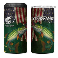 Musky Fishing Design 4 in 1 Can Cooler Tumbler with American Flag Background and Custom Name Print - Wonder Print Shop