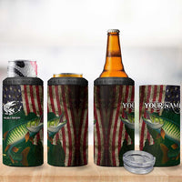 Musky Fishing Design 4 in 1 Can Cooler Tumbler with American Flag Background and Custom Name Print - Wonder Print Shop