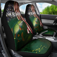 Musky Fishing Design Car Seat Cover with American Flag Background and Custom Name Print - Wonder Print Shop