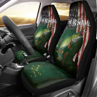 Musky Fishing Design Car Seat Cover with American Flag Background and Custom Name Print - Wonder Print Shop