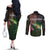 Musky Fishing Design Couples Matching Off The Shoulder Long Sleeve Dress and Long Sleeve Button Shirt with American Flag Background and Custom Name Print - Wonder Print Shop